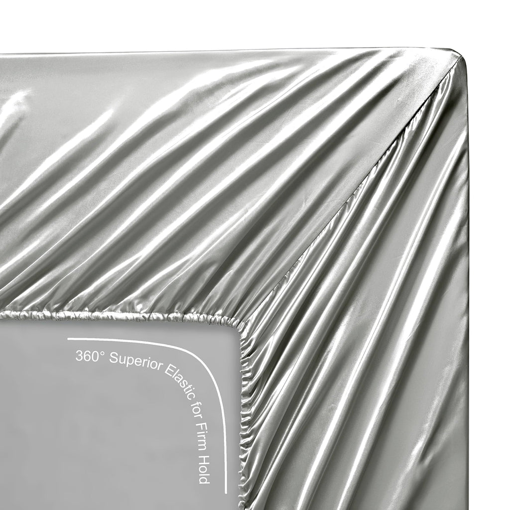 Premium Egyptian Cotton Luxury Satin Sheets Set Full Size Light Gray, 4-Piece Bedding Sets with Deep Pockets - Soft and Smooth Satin Bed Shee... - Cooling Hotel Quality Bedding Sheets and Pillowcases Detail
