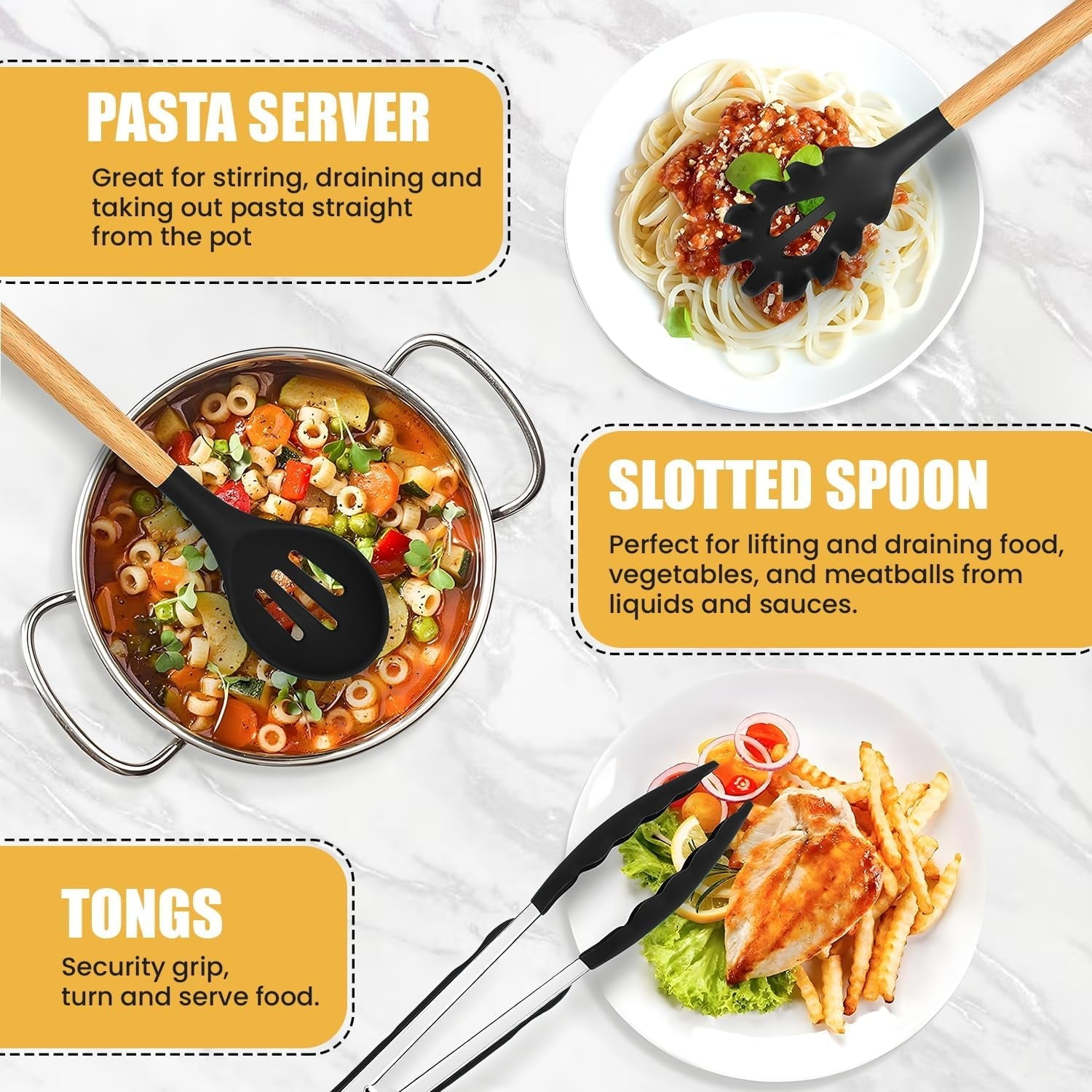 Durable Steel Kitchen Utensils Set- 19 Pcs Silicone Cooking Utensils Set for Nonstick Cookware-Silicone Spatulas Set, Kitchen Gadge... - Professional Kitchen Tool for Culinary Enthusiasts Detail