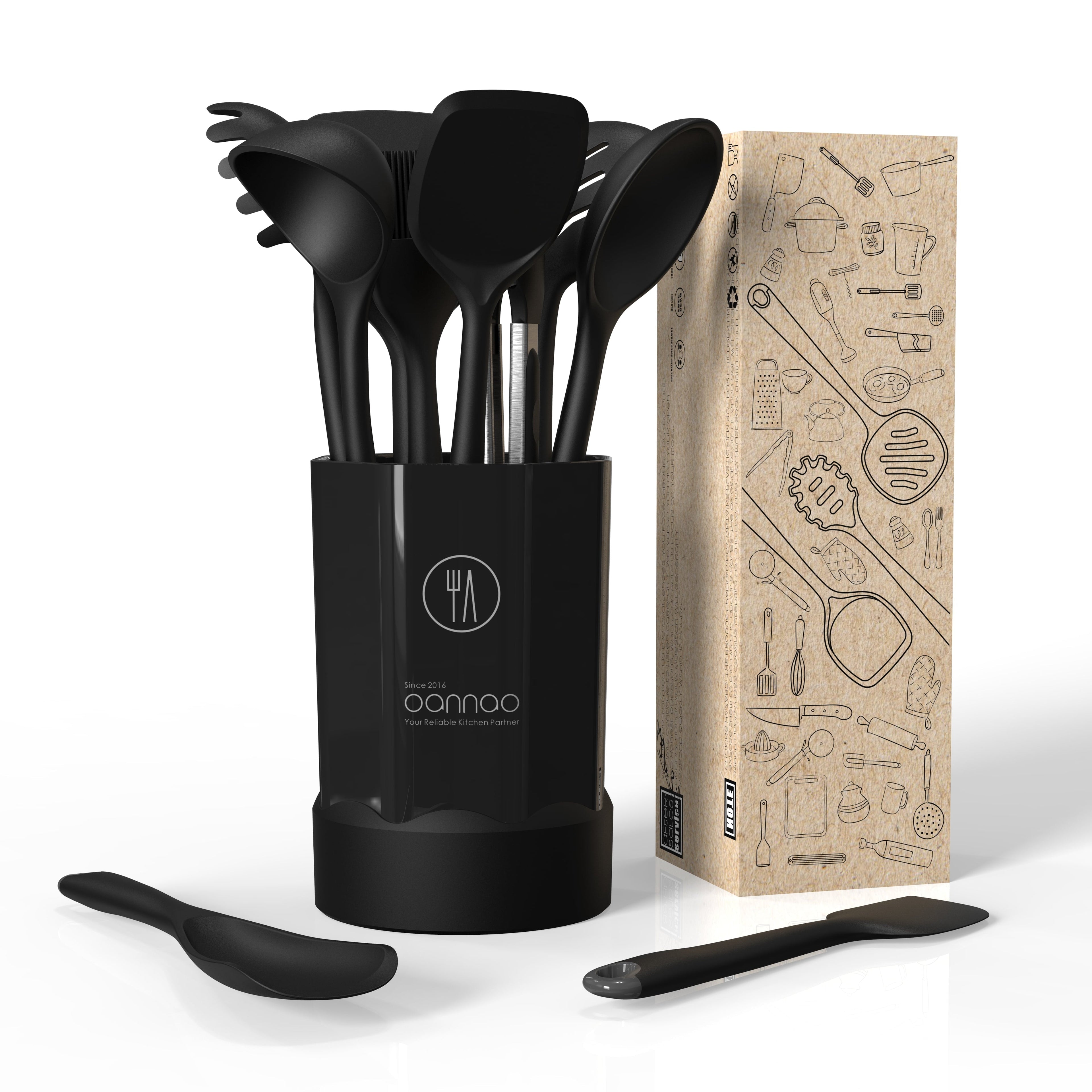 Non-Stick Safe Silicone Kitchen Utensils Set, 600°F Heat Resistant Silicone Cooking Utensils, Spatula, Spoon, Whisk, Tongs, Kitchen ... - Heat-Resistant Silicone Cooking Spatula Turner Detail