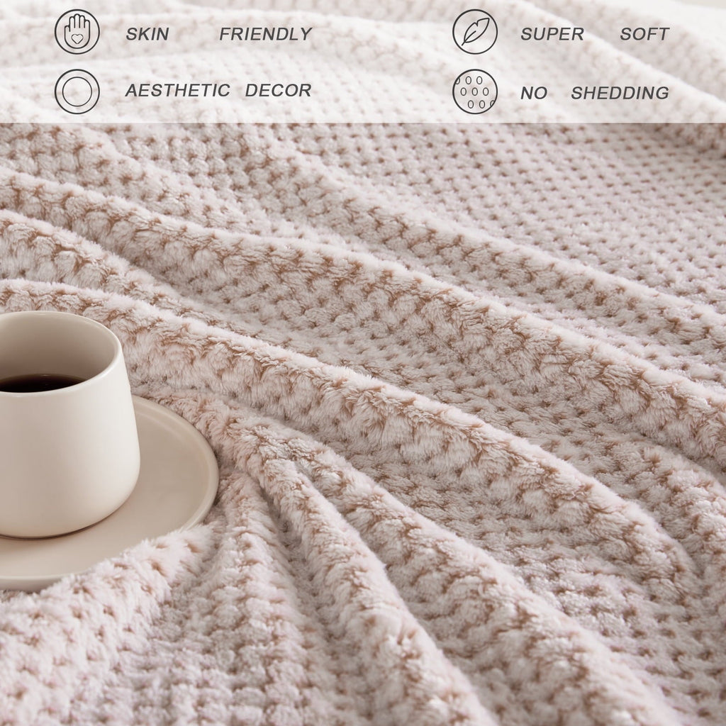 Super Soft Flannel Waffle Textured Mixed Camel Fleece Blanket, Super Soft and Warm 50"x70" Throw Blanket for Couch, Cozy, Fuzzy and Ligh... - Super Soft Reversible Sherpa Flannel Blanket Detail