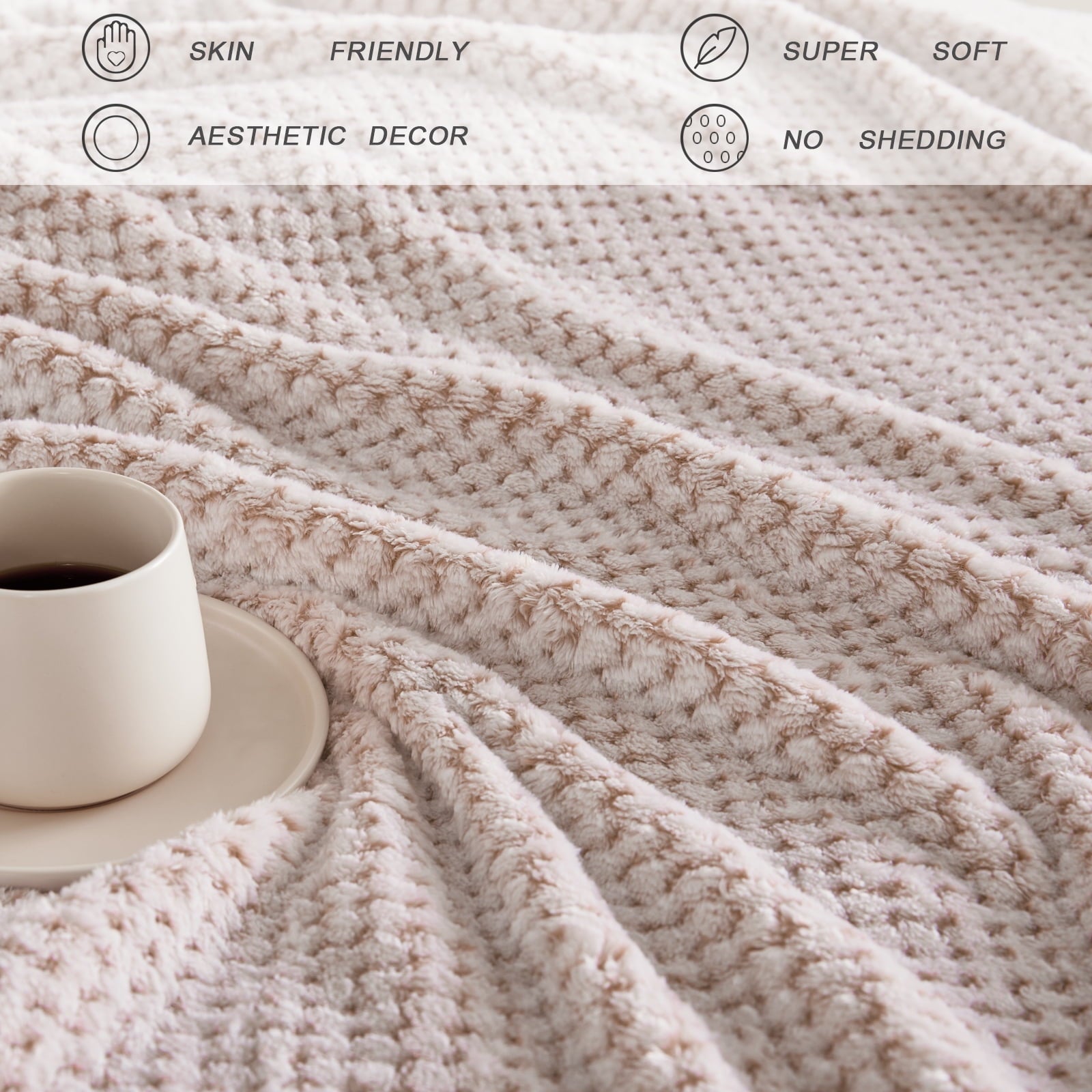 Super Soft Flannel Waffle Textured Mixed Camel Fleece Blanket, Super Soft and Warm 50"x70" Throw Blanket for Couch, Cozy, Fuzzy and Ligh... - Super Soft Reversible Sherpa Flannel Blanket Detail