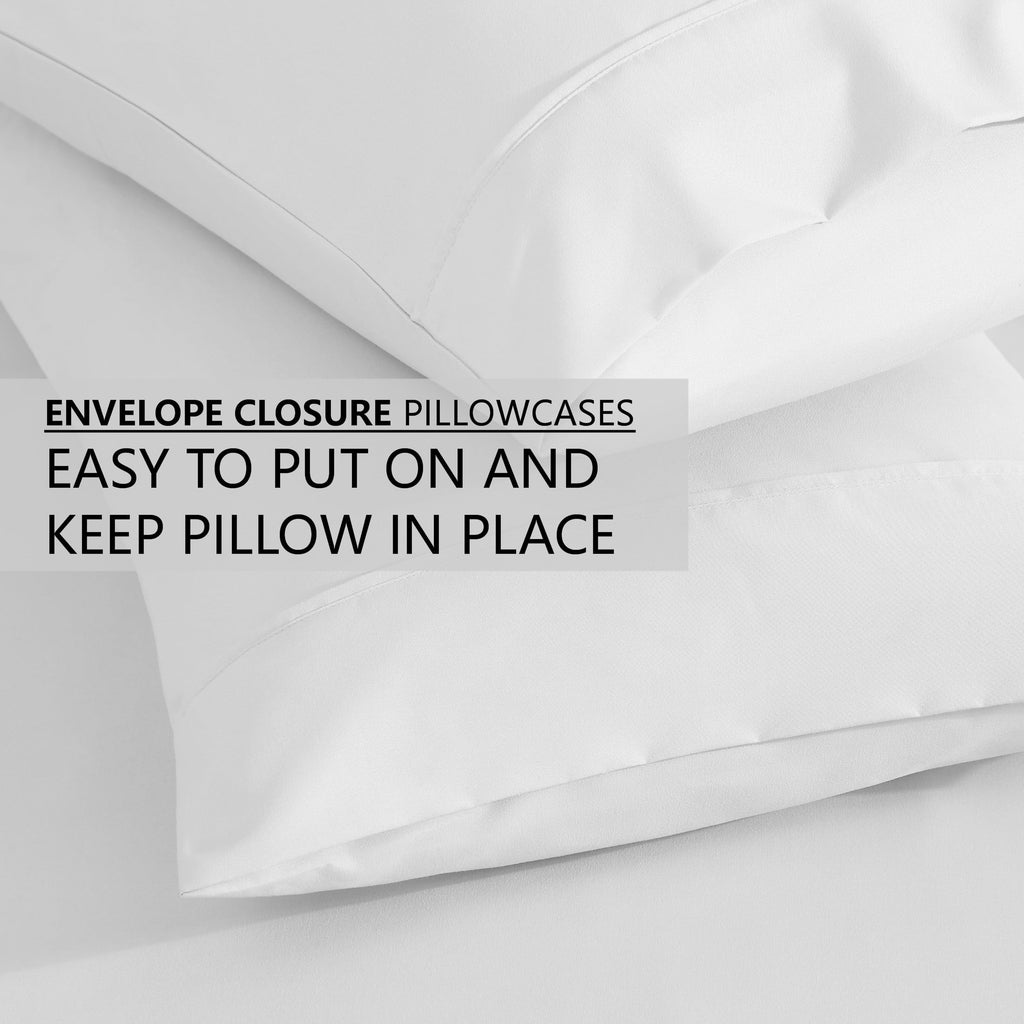 Wrinkle-Resistant Queen Size 6 Piece Bed Sheet Set White - Ultra Soft Microfiber Deep Pocket Wrinkle Free - Breathable Egyptian Cotton Flat & Fitted Sheets Detail