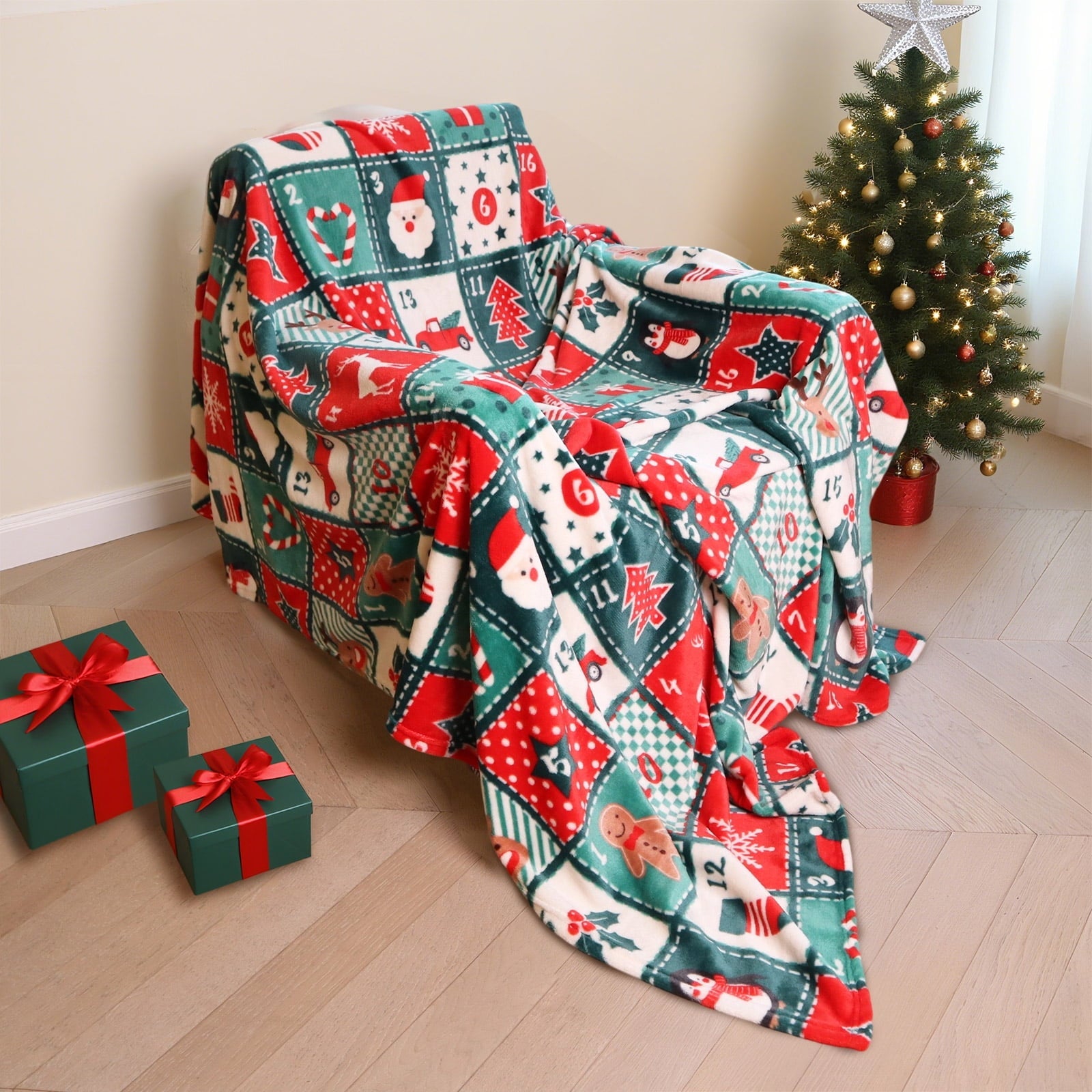 Reversible Sherpa Cozy Blanket Printed Blanket Throw Christmas Blanket - 300 GSM Fleece Blanket Throw Size Blanket for Home Decoration,... - Luxury Knitted Decorative Throw Blanket with Fringes Detail