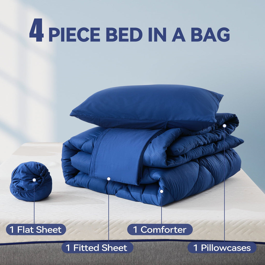 Hypoallergenic Cloud Full Comforter Set 4 Pieces,Comforter Set,Bed in a Bag, Bedding Set with Comforter,Fitted Sheet,Flat Sheet,Pillowcase... - Cloud-Like Soft Lightweight Bed Comforter Detail