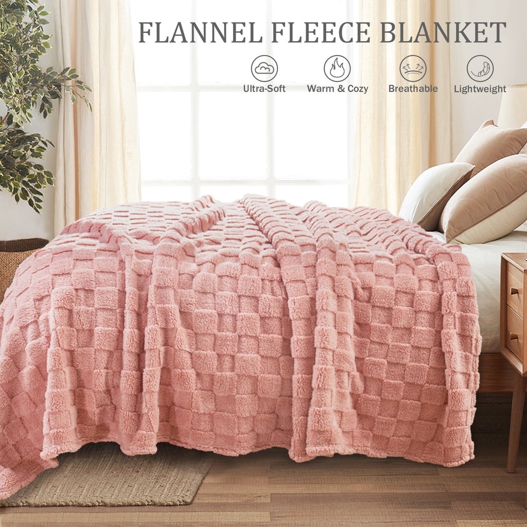 Super Soft Flannel Fleece Throw Blanket for Couch, Super Soft Warm Lightweight Checkered Pattern Blanket for All Seasons, Pink, 50"x60" - Lightweight Plush Warm Blanket for All Seasons Detail