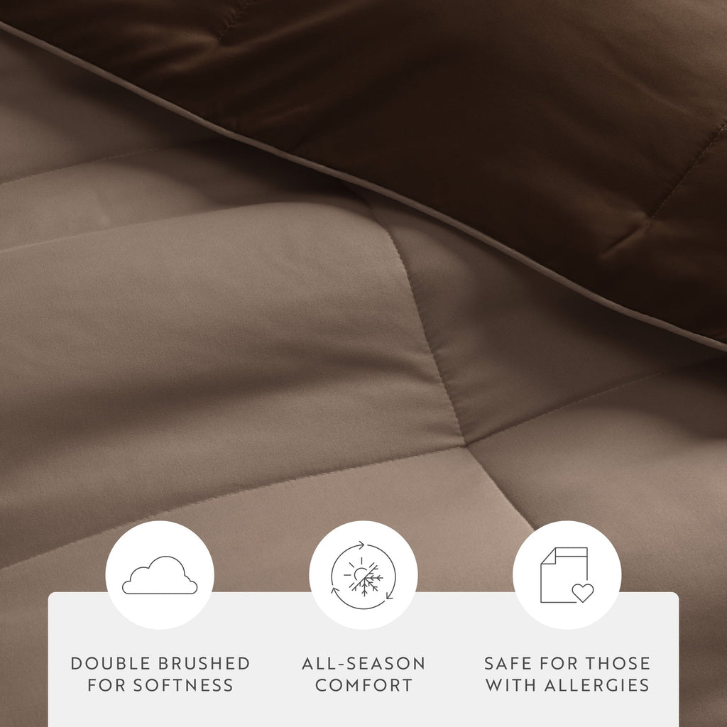 Heavyweight Warmth All Season Reversible Comforter Set Breathable Cool in Taupe & Chocolate Brown Full/Queen Size Bedding - Hypoallergenic Ultra-Fluffy Quilt for Winter Detail