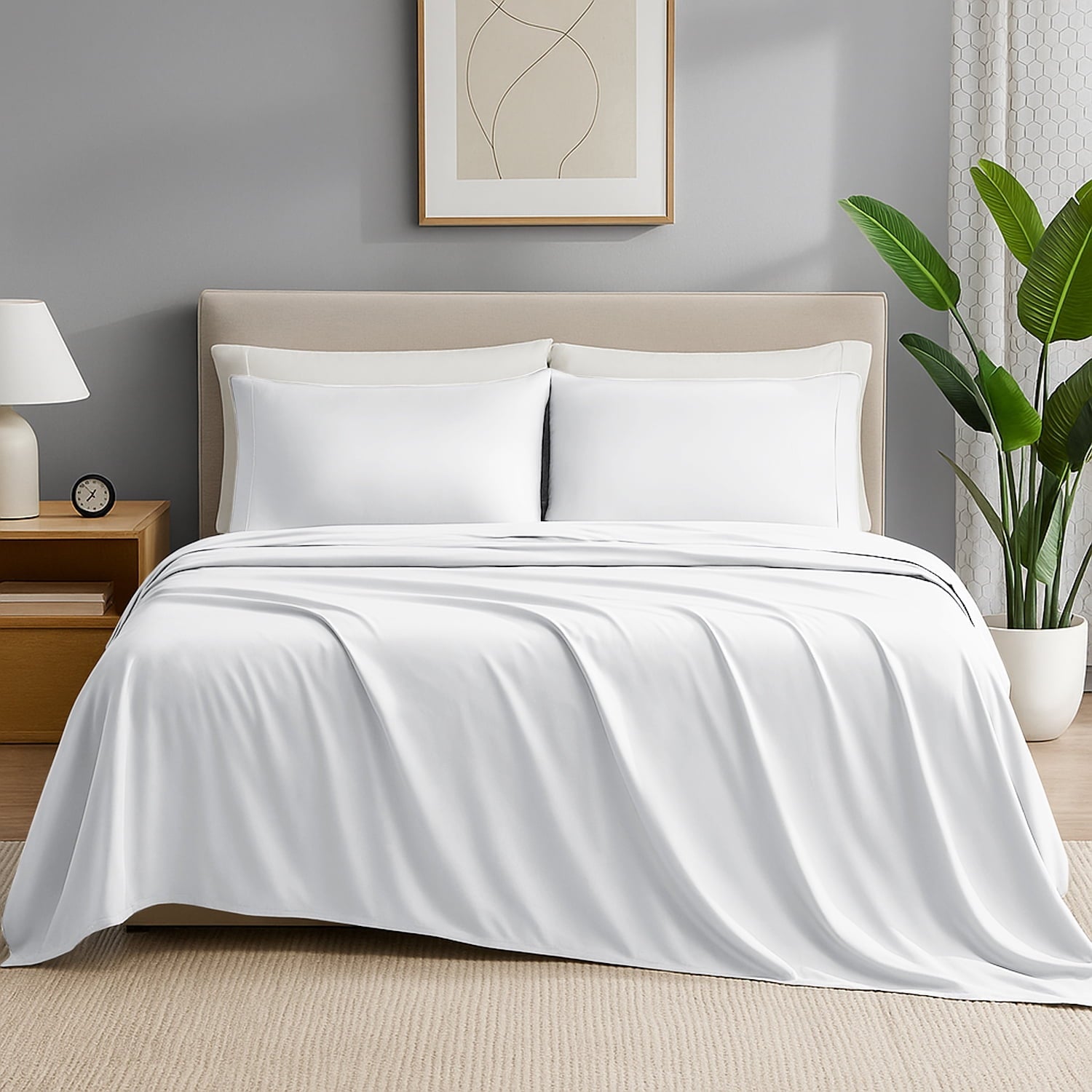 Breathable Luxury IR 3 Piece 1800 Series Deep Pocket Soft Microfiber Solid Bed Sheet Set for Kids, White Twin Size - Cooling Hotel Quality Bedding Sheets and Pillowcases Detail