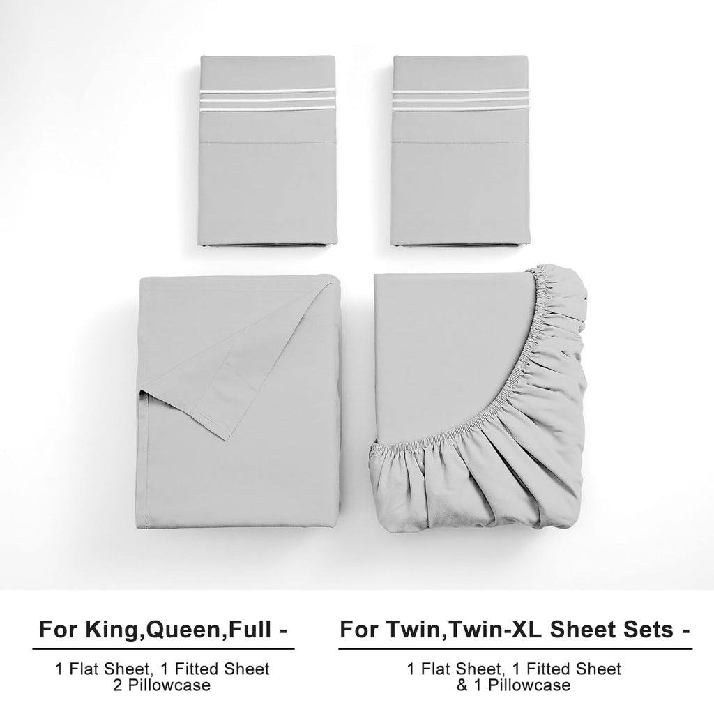 Breathable Luxury Queen Size Sheet Set - Breathable & Cooling Bed Sheets, Hotel Luxury Bed Sheets for Sleepers, Soft & Wrinkle Free She... - Breathable Egyptian Cotton Flat & Fitted Sheets Detail