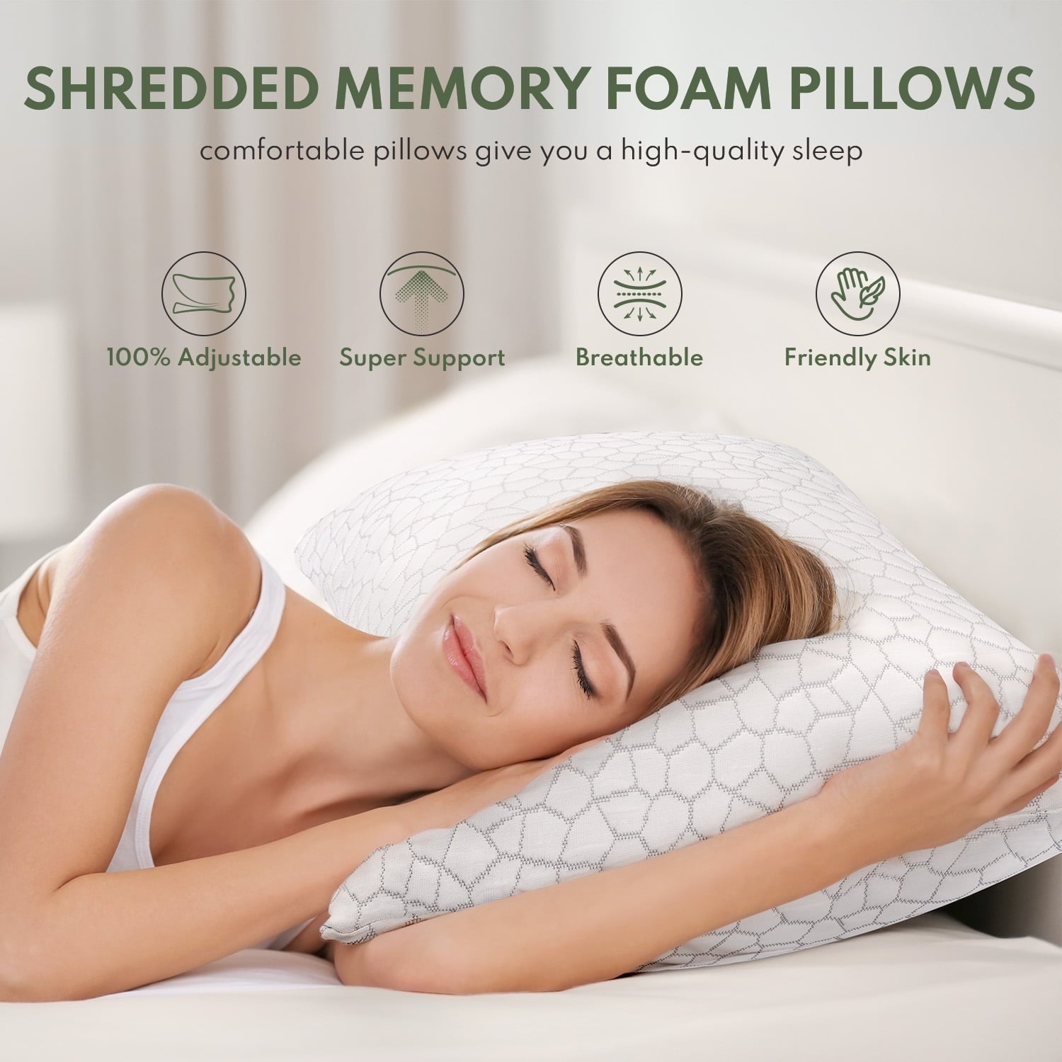 Ergonomic Memory Foam Cooling Memory Foam Queen Pillows for bed 2 Pack,Adjustable Support & Heat Dissipation Tech for Side,Back,Stomach & H... - Decorative Throw Pillow Cushion for Sofa & Bed Detail