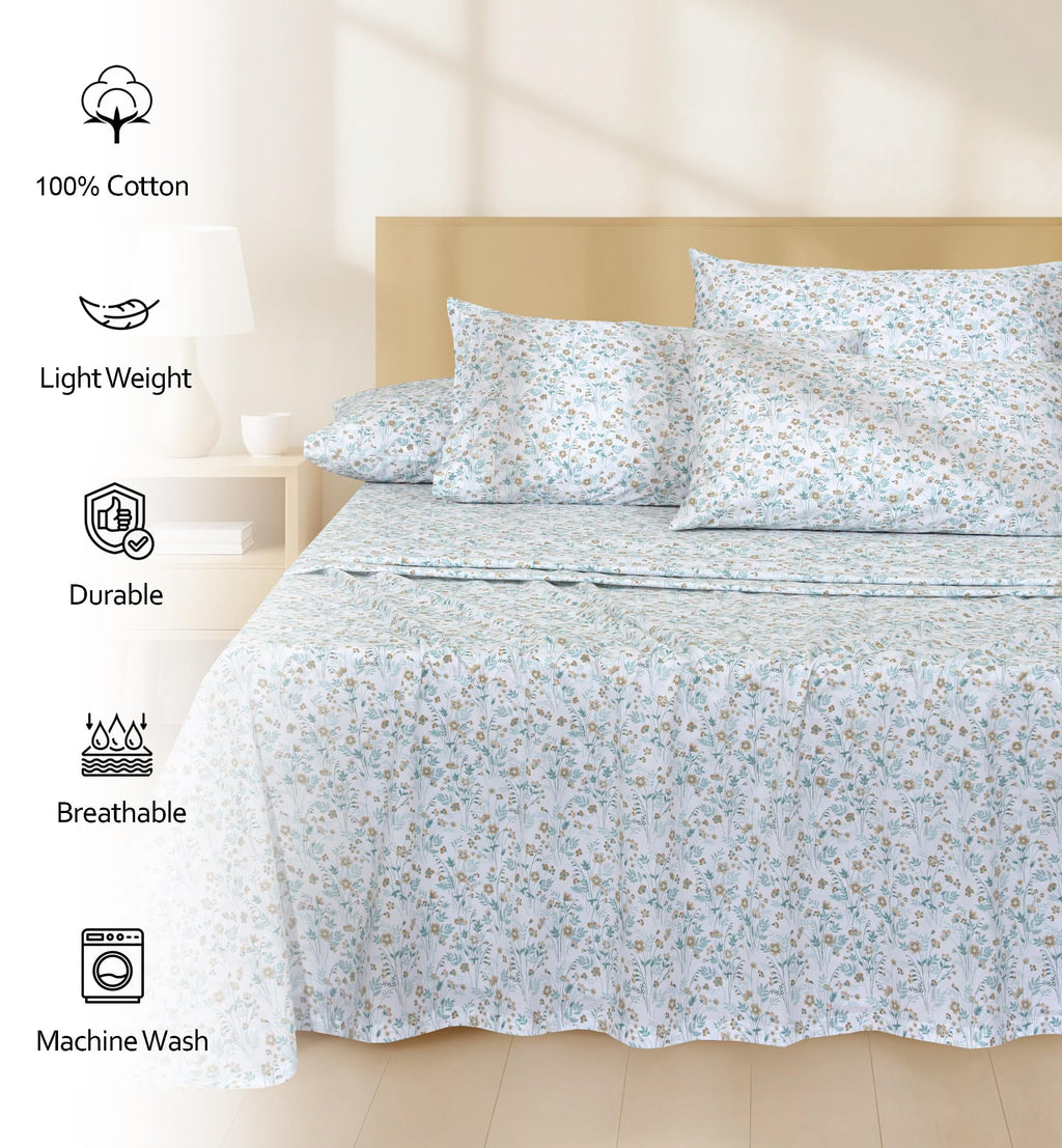 Wrinkle-Resistant 6 Pcs Cotton Sheets - 100% Natural Cotton Soft, Lightweight & Breathable Crispy Percale Bed Sheets, King Size Sheets ... - Premium Ultra-Soft Pillowcase Pair for Sleeping Detail