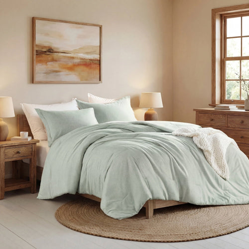 All-Season Full/Queen Comforter Sets, Reversible 3 Piece Extra Soft Bedding Set, Chambray Print Sage Green Comforter Bed Set wit... - Hypoallergenic Ultra-Fluffy Quilt for Winter Detail