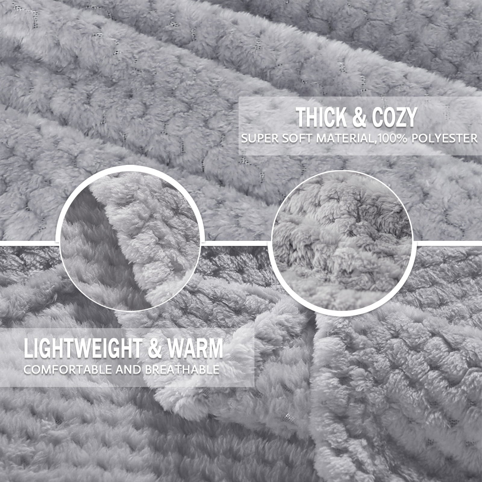 Lightweight Warm Waffle Textured Extra Large Fleece Blanket, Super Soft and Warm Throw Blanket for Couch, Sofa and Bed (Light Grey, 50... - Super Soft Reversible Sherpa Flannel Blanket Detail