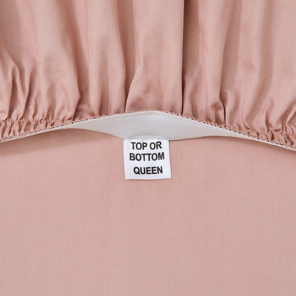 Cooling Sateen 300 Thread Count Cotton Percale 3-Piece Antique Blush Bed Sheet Set, Twin - Breathable Egyptian Cotton Flat & Fitted Sheets Detail