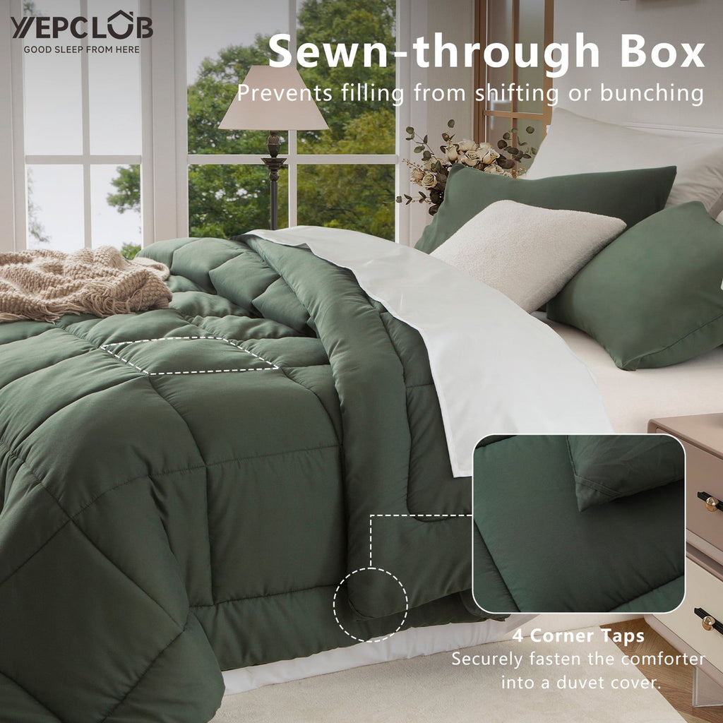 Luxurious Quilted 3-Piece Twin Size Comforter Set, Green Down Alternative Reversible Bedding Set, All-Season Quilted Soft Comforter wit... - Luxurious Quilted Duvet Cover Set Detail