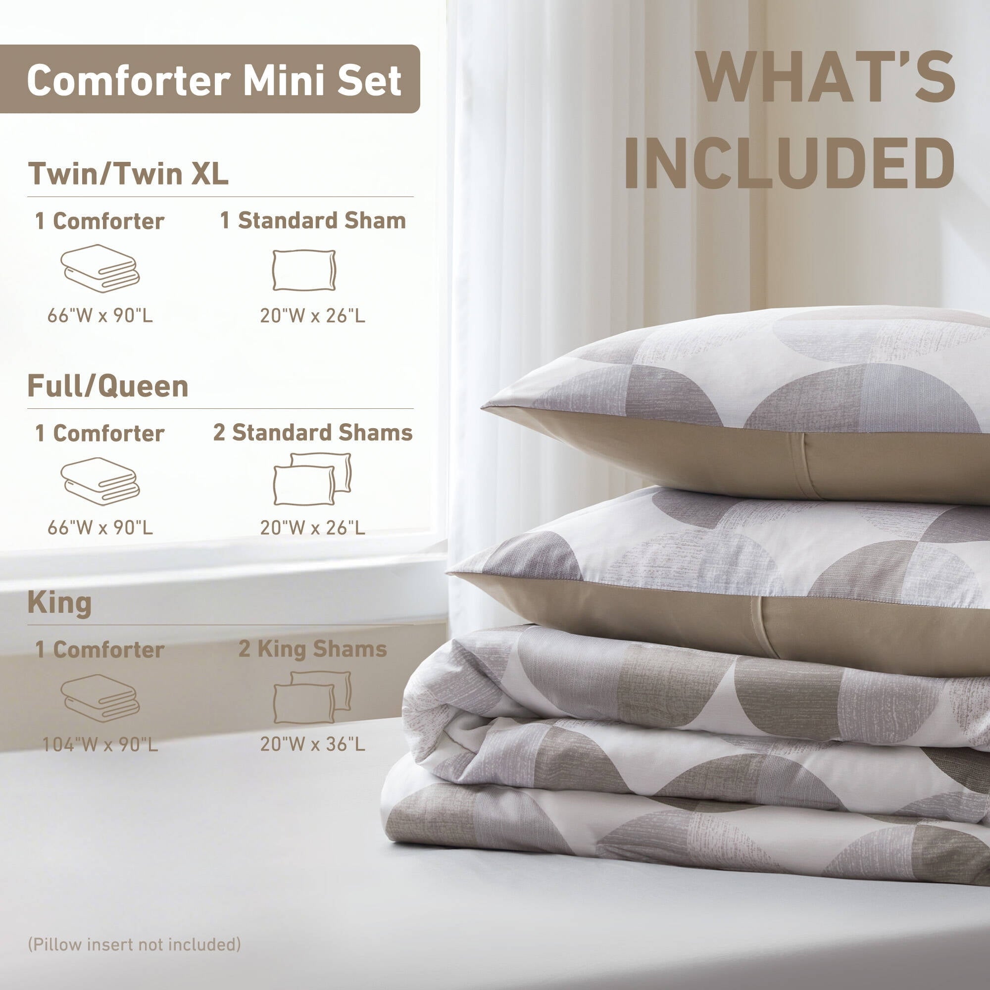 All-Season Full/Queen Size Comforter Set, Tan/Gray Bedding Set for All Seasons, 3-Piece Round Geometric Print Bedding Comforter Set - Cloud-Like Soft Lightweight Bed Comforter Detail