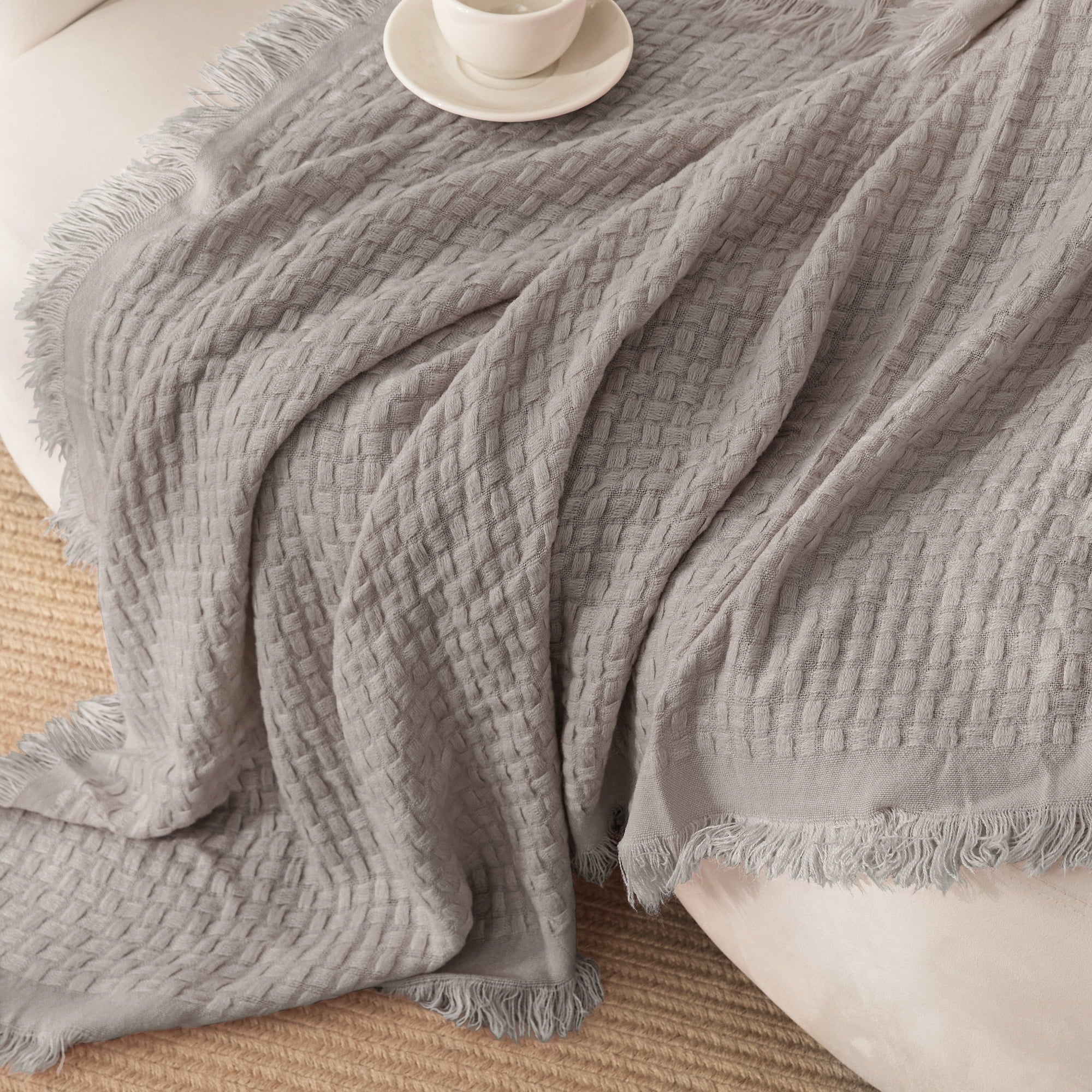 Cozy Fleece Knitted Throw Blanket with Fringes for Couch, Soft and Warm Textured Throw for All Season, Lightweight Breathable Roo... - Lightweight Plush Warm Blanket for All Seasons Detail