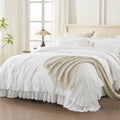 Luxurious Quilted Queen Comforter Set White - 3 Pieces Soft Fluffy Ruffle Bedding Comforter Sets for Queen Bed, All Season Farmhouse Li... - Luxurious Quilted Duvet Cover Set - Default Title