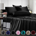 Cooling Sateen Twin Silk Gray Bed Sheet Set Deep Pocket Bed Flat Fitted Sheet, 3-Pieces - Cooling Hotel Quality Bedding Sheets and Pillowcases - Default Title