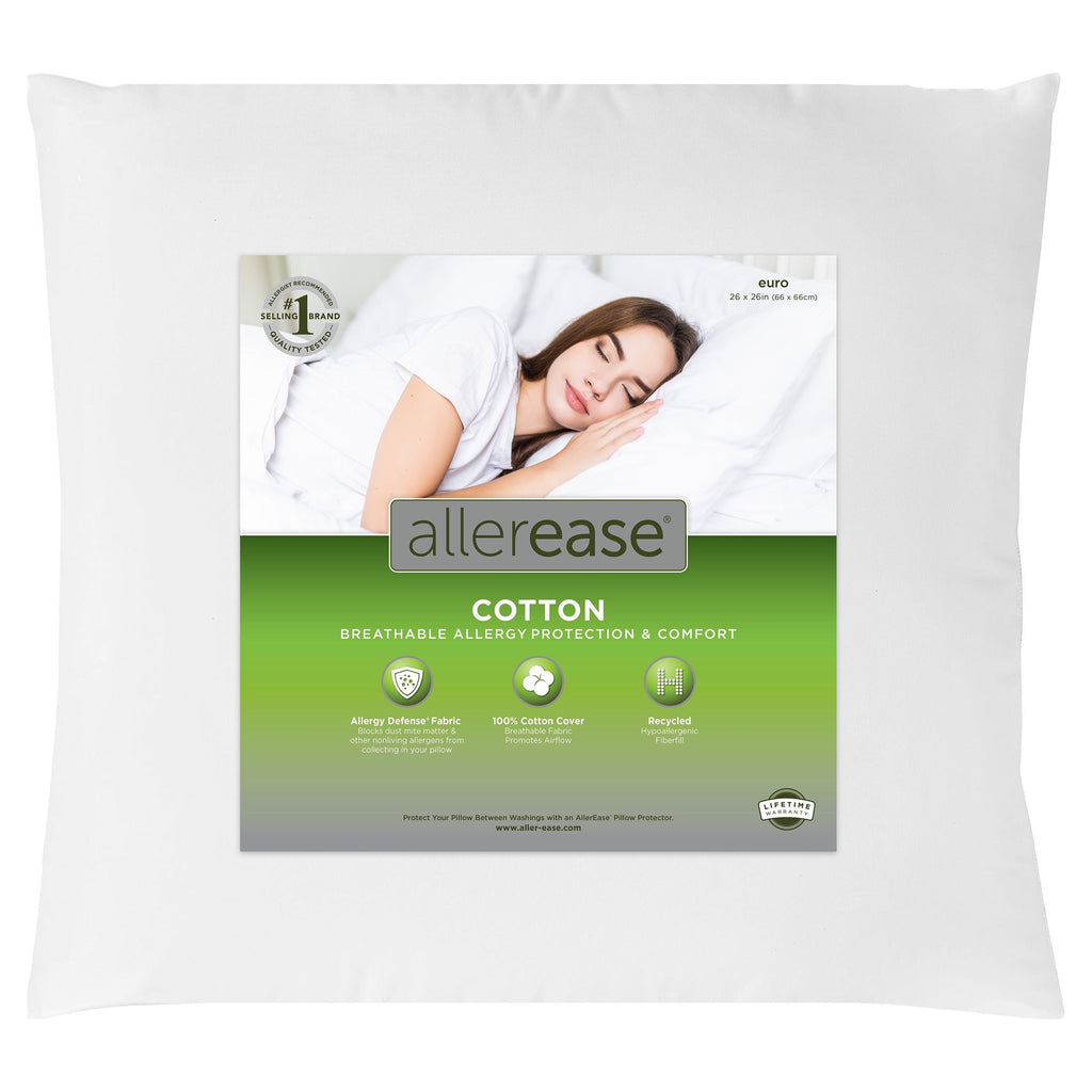 Decorative Plump Cotton Euro Throw Pillow, 26" x 26", White- Allergy Defense Fabric - Decorative Throw Pillow Cushion for Sofa & Bed - Default Title