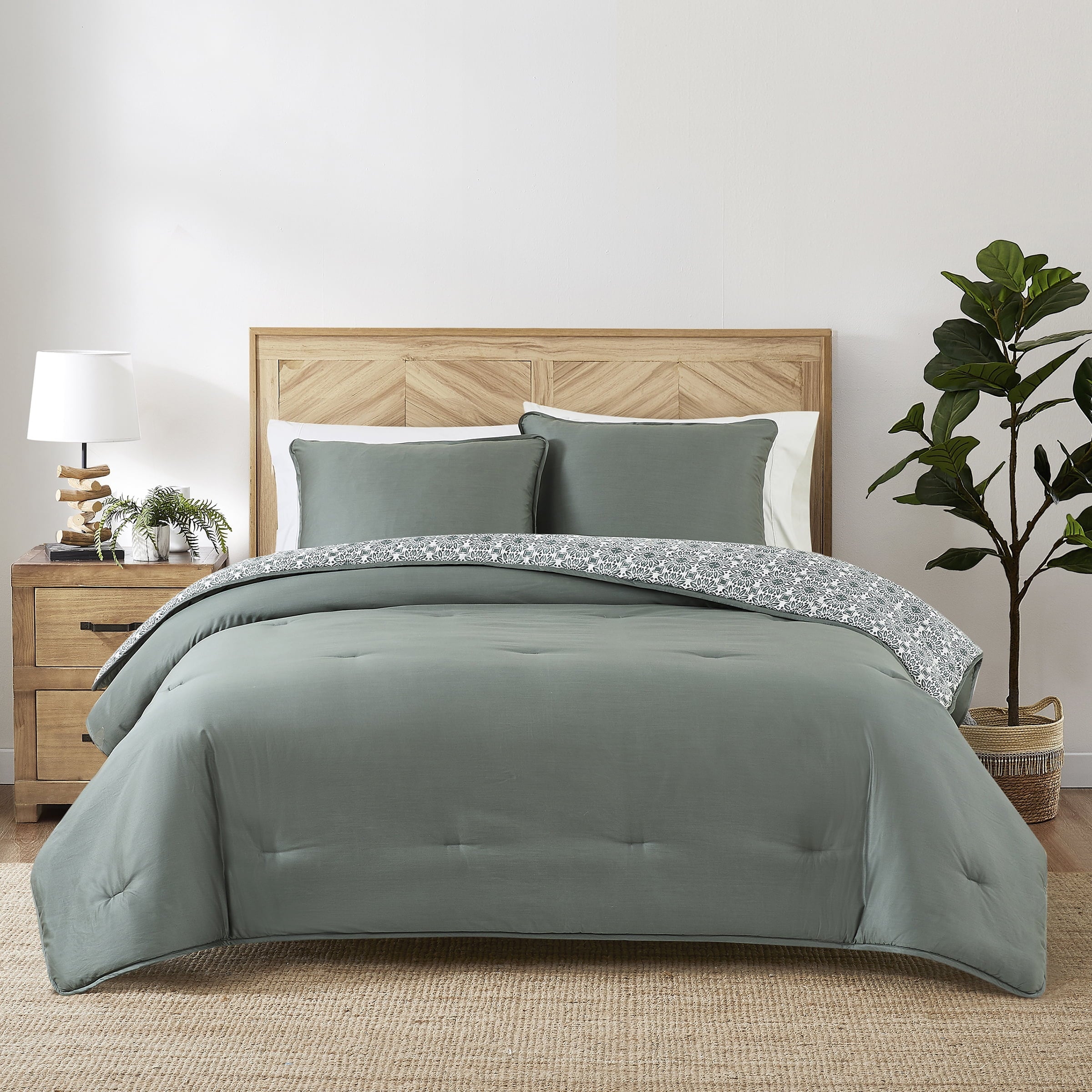 Hypoallergenic Cloud 3-Piece 400 Thread Count Flag Stone Green Cotton Lyocell Blend Comforter Set, Adult King - All-Season Down Alternative Comforter Insert - Default Title