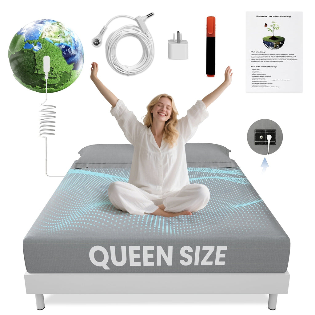 Breathable Luxury Grounding Sheets Queen Size 90% Organic Cotton + 10% Pure Silver Fitted Bed Sheet Gray Fiber Grounding Sheet Earth Ce... - Premium Ultra-Soft Pillowcase Pair for Sleeping - Default Title