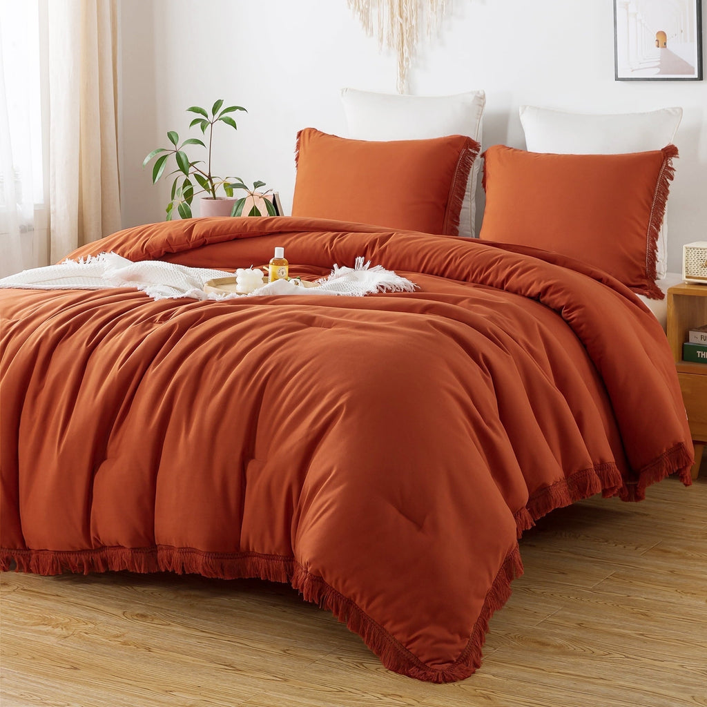 All-Season King Size Comforter Sets Burnt Orange, 3 Pieces Soft Fluffy Boho Bedding Comforter Sets for King Bed, All Season Terr... - All-Season Down Alternative Comforter Insert - Default Title