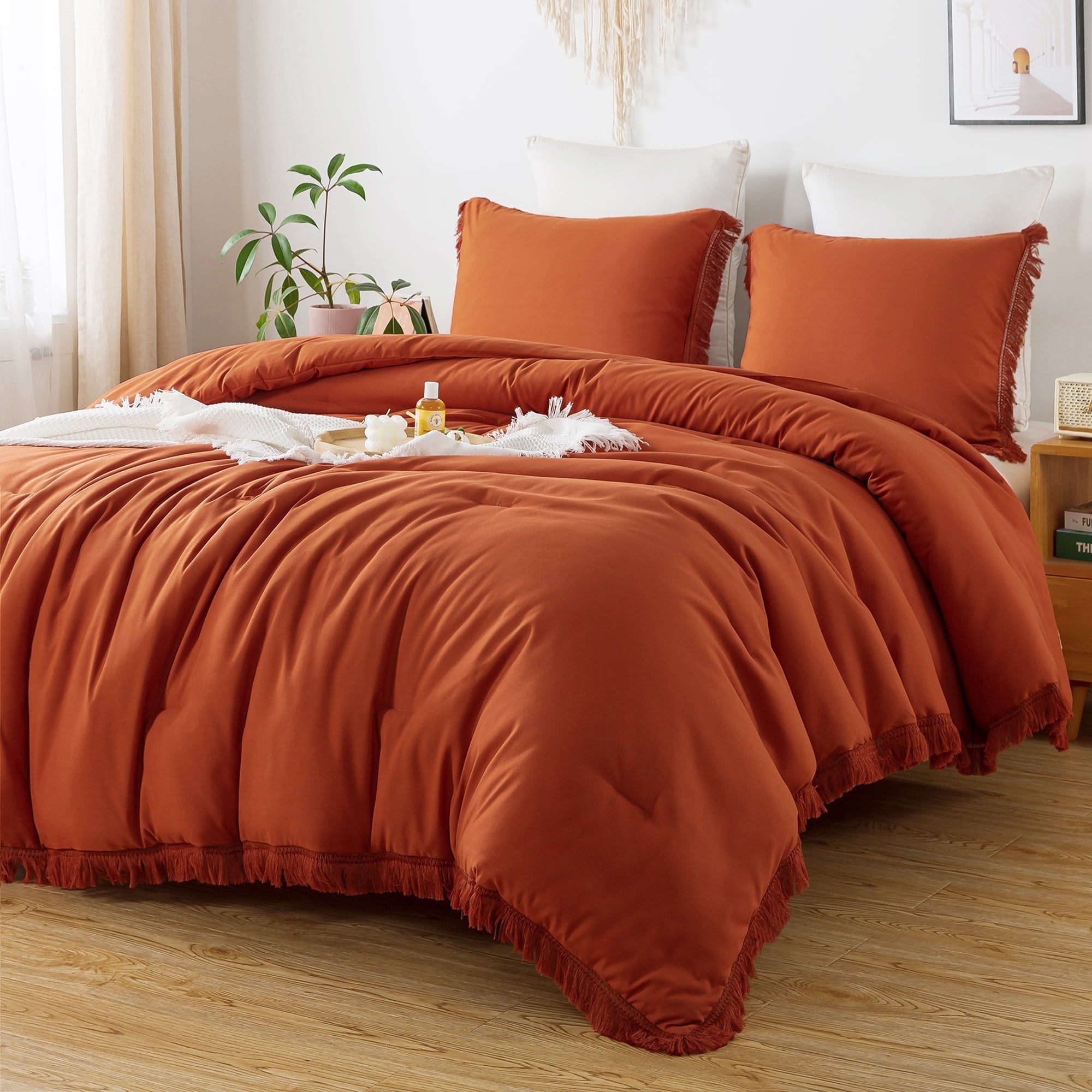 All-Season King Size Comforter Sets Burnt Orange, 3 Pieces Soft Fluffy Boho Bedding Comforter Sets for King Bed, All Season Terr... - All-Season Down Alternative Comforter Insert - Default Title