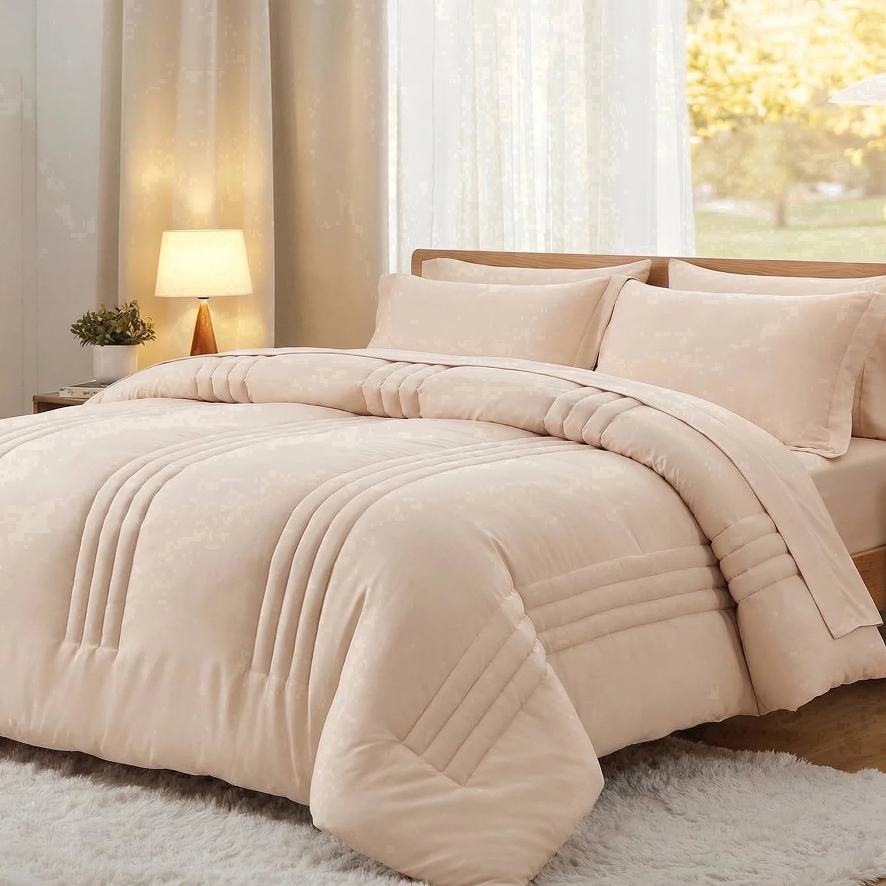 Fluffy Down Alternative Twin Comforter Set 5 Pieces,Bed in a Bag, Bedding Set with Comforter,Fitted Sheet,Flat Sheet,Pillowcase, All Season - Cloud-Like Soft Lightweight Bed Comforter - Default Title