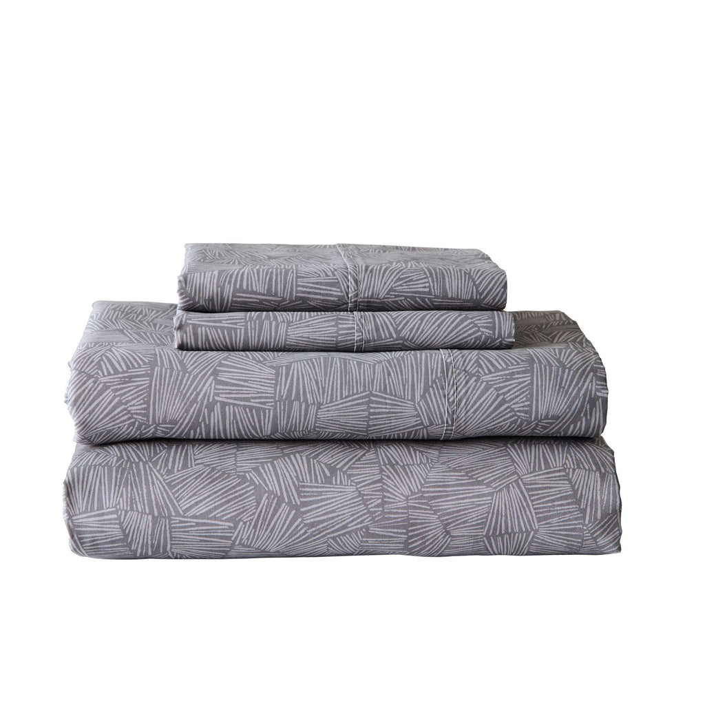Cooling Sateen 300 Thread Count 4-Piece Cotton Percale Ziggy Geo Print Grey Flannel Bed Sheet Set, Full - Breathable Egyptian Cotton Flat & Fitted Sheets - Default Title