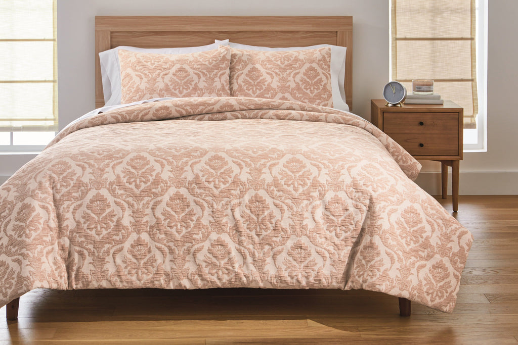 Luxurious Quilted Woven Damask 2-Piece Comforter Set, Blush, Full Queen, All Ages - Hypoallergenic Ultra-Fluffy Quilt for Winter - Default Title
