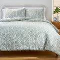 Heavyweight Warmth Botanical 3-Piece Comforter Set, Green, Full Queen, All Ages - Luxurious Quilted Duvet Cover Set - Default Title