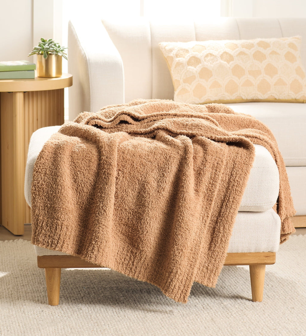 Decorative Knitted Cozy Knit Throw, Dark Caramel, 50x72" - Luxury Knitted Decorative Throw Blanket with Fringes - Default Title