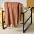 Reversible Sherpa Faux Mohair Cozy Couch Throw Blanket Terracotta Clay, 50x72" - Luxury Knitted Decorative Throw Blanket with Fringes - Default Title