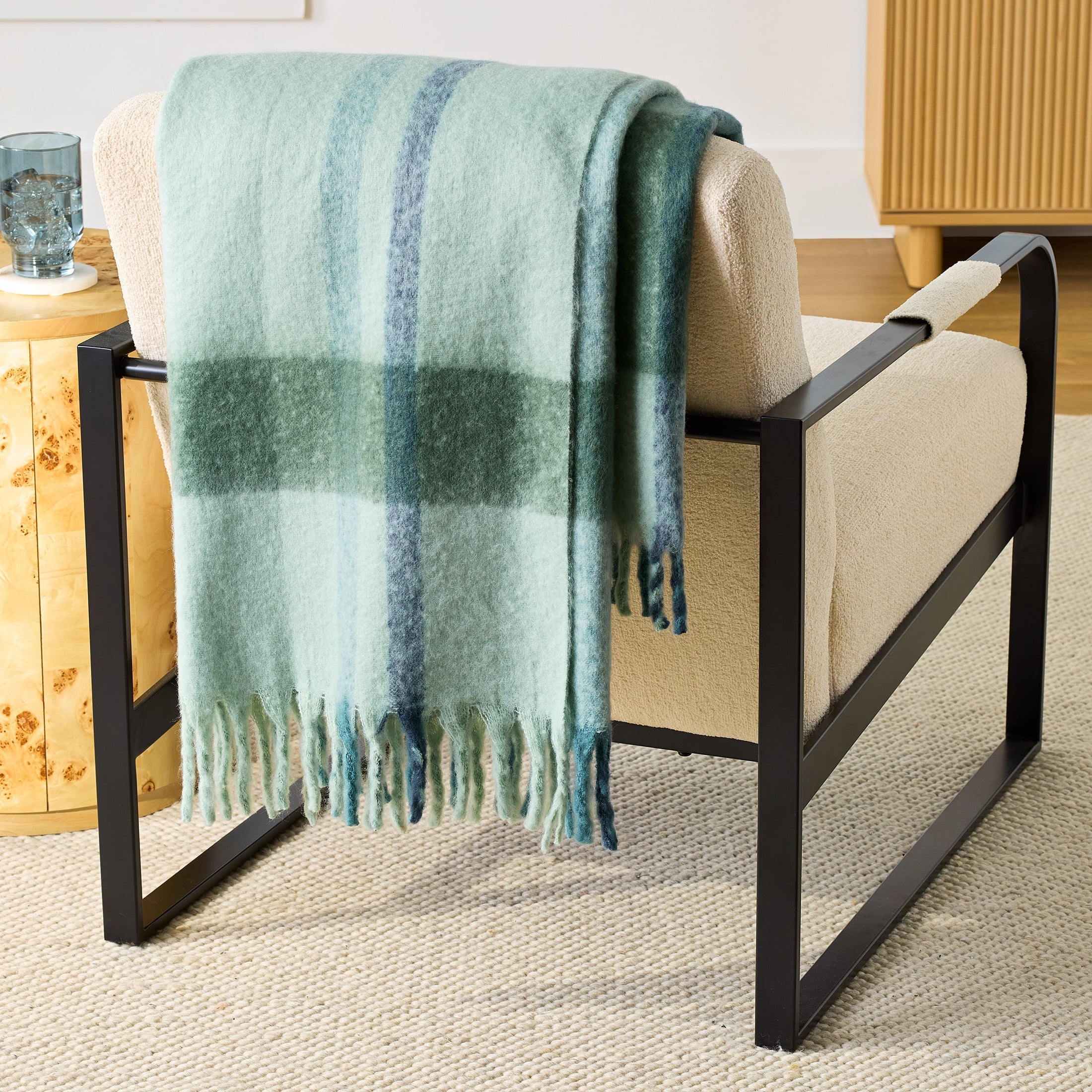Cozy Fleece Faux Mohair Cozy Couch Throw Blanket Green Plaid, 50x72" - Super Soft Reversible Sherpa Flannel Blanket - Default Title