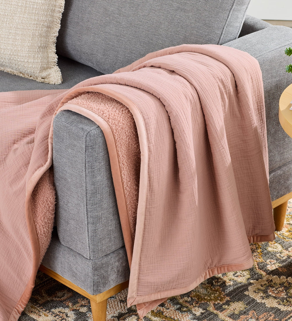 Super Soft Flannel Gauze Reverse to Cozy Knit Super Soft Throw Blanket, Oversized, Antique Blush - Luxury Knitted Decorative Throw Blanket with Fringes - Default Title