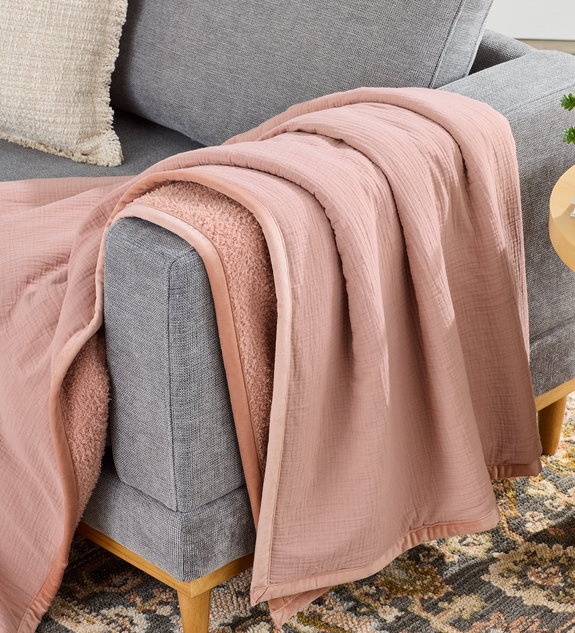 Super Soft Flannel Gauze Reverse to Cozy Knit Super Soft Throw Blanket, Oversized, Antique Blush - Luxury Knitted Decorative Throw Blanket with Fringes - Default Title