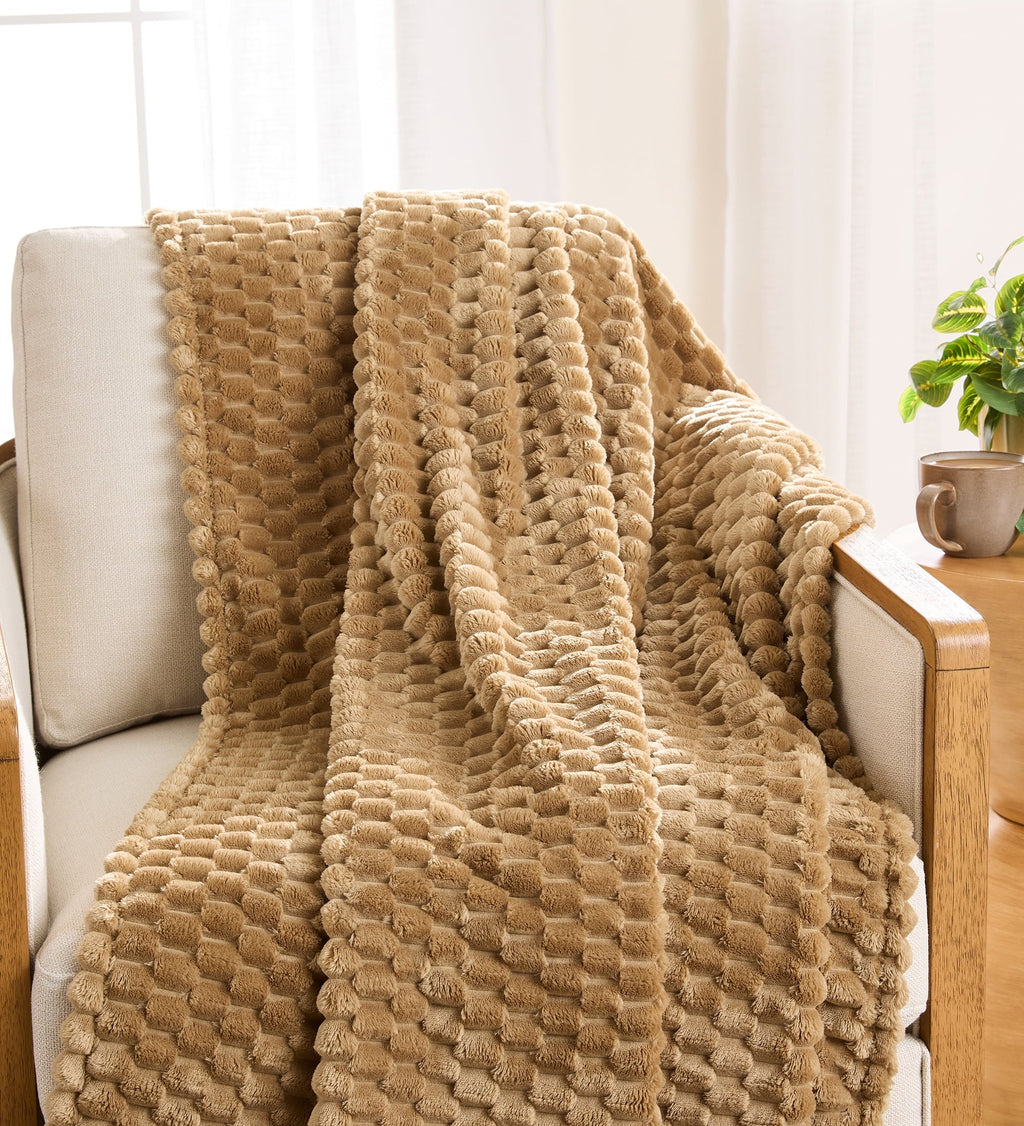 Super Soft Flannel Textured Velvet Plush Oversized Throw Blanket in Dark Caramel - Super Soft Reversible Sherpa Flannel Blanket - Default Title