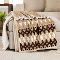 Reversible Sherpa Printed Velvet Plush Reverse to Faux Fur Super Soft Throw Blanket, Oversized, Linder Border Beige - Lightweight Plush Warm Blanket for All Seasons - Default Title