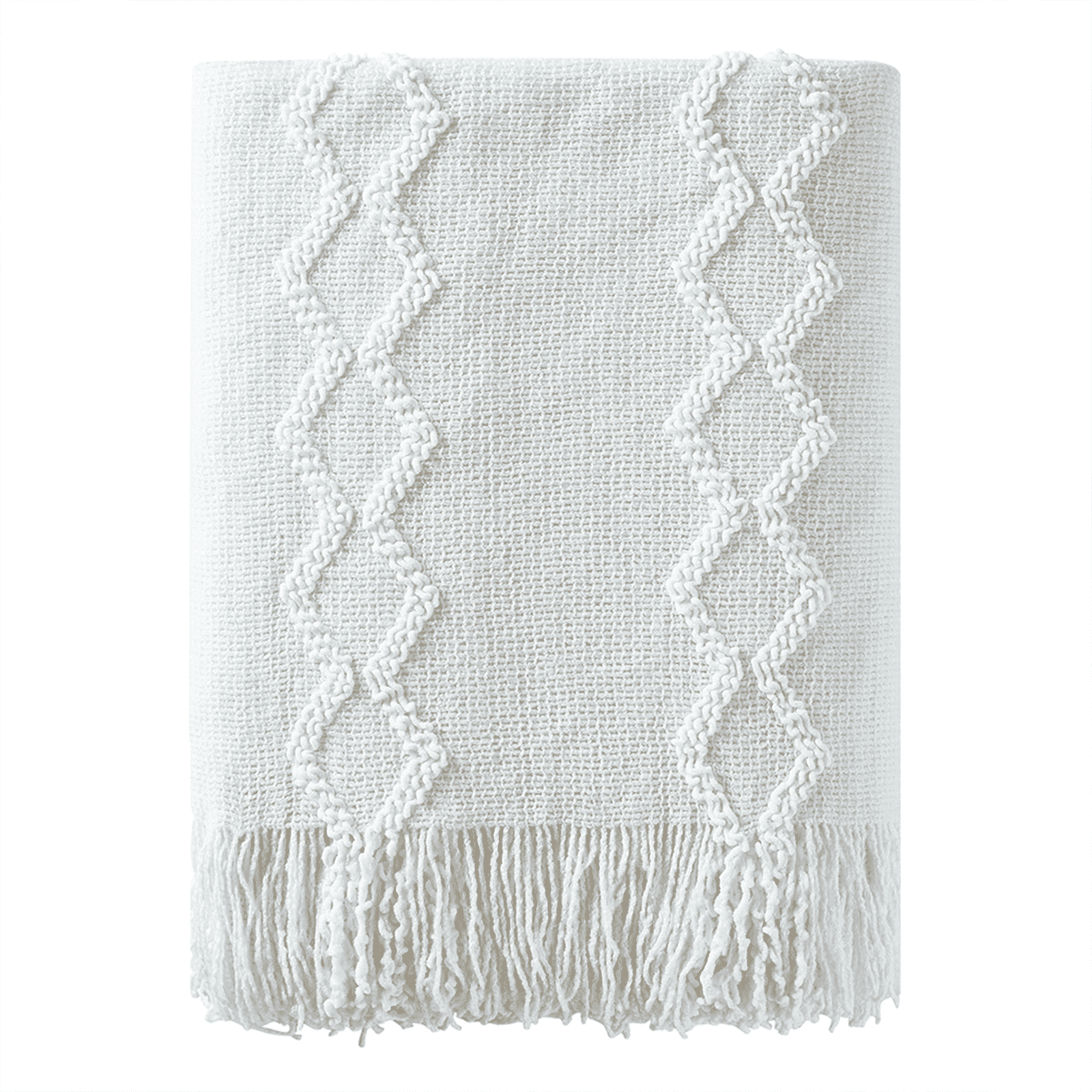 Super Soft Flannel Fluffy Chenille Knitted Fringe Throw Blanket, Lightweight Soft Cozy Bed Sofa Chair Blanket, White, 50" x 60" - Luxury Knitted Decorative Throw Blanket with Fringes - Default Title