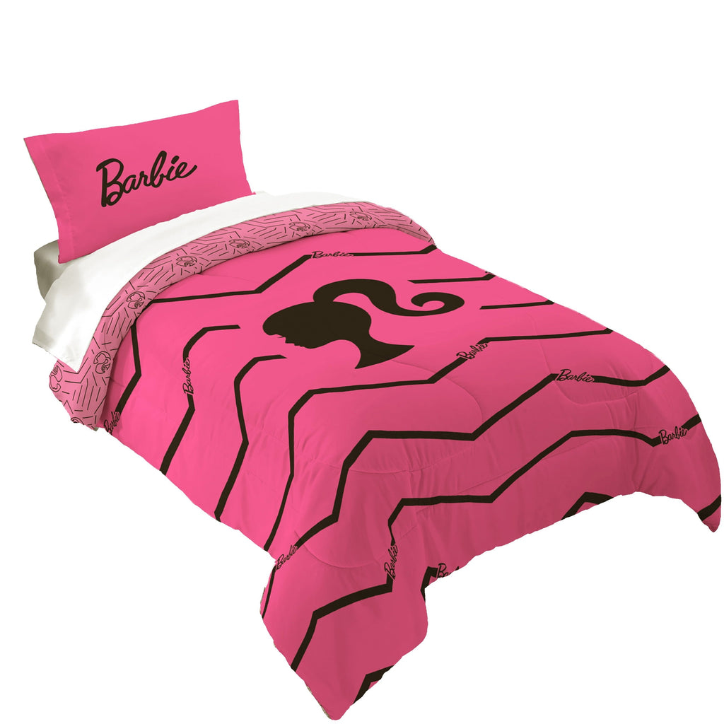Heavyweight Warmth Kids 2 Piece Pink Black Chevron Reversible Comforter and Pillowcase set, Twin/full - Cloud-Like Soft Lightweight Bed Comforter - Default Title