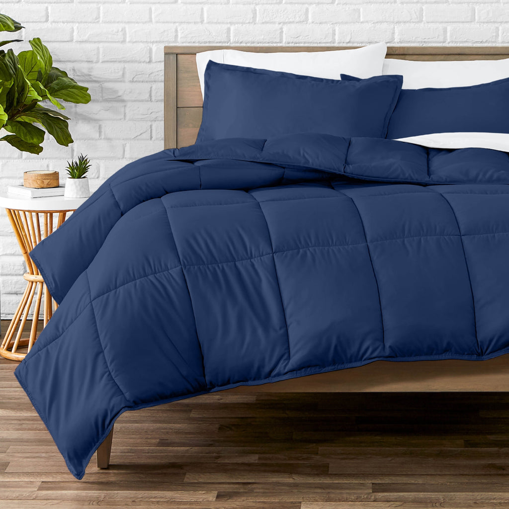 Heavyweight Warmth Down Alternative Comforter Set - 3-Pieces - All Seasons - Queen, Dark Blue - Luxurious Quilted Duvet Cover Set - Default Title