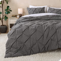 Fluffy Down Alternative Pintuck Down Alternative Comforter Set - 3-Pieces - All Seasons - King, Grey - Hypoallergenic Ultra-Fluffy Quilt for Winter - Default Title