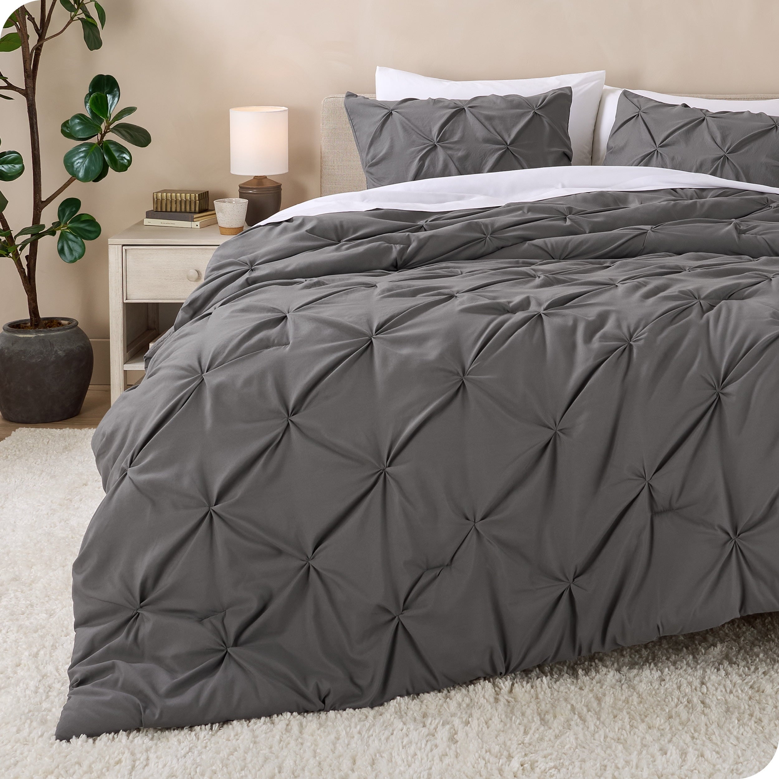 Fluffy Down Alternative Pintuck Down Alternative Comforter Set - 3-Pieces - All Seasons - King, Grey - Hypoallergenic Ultra-Fluffy Quilt for Winter - Default Title