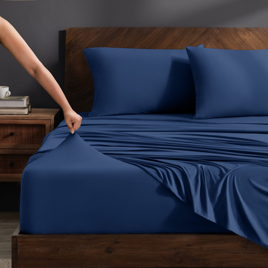Wrinkle-Resistant Cooling Performance Jersey Knit Stretch Sheet Set, Moisture-Wicking & Breathable, 4-Way Stretch Bed Sheets, Envelope ... - Premium Ultra-Soft Pillowcase Pair for Sleeping - Default Title