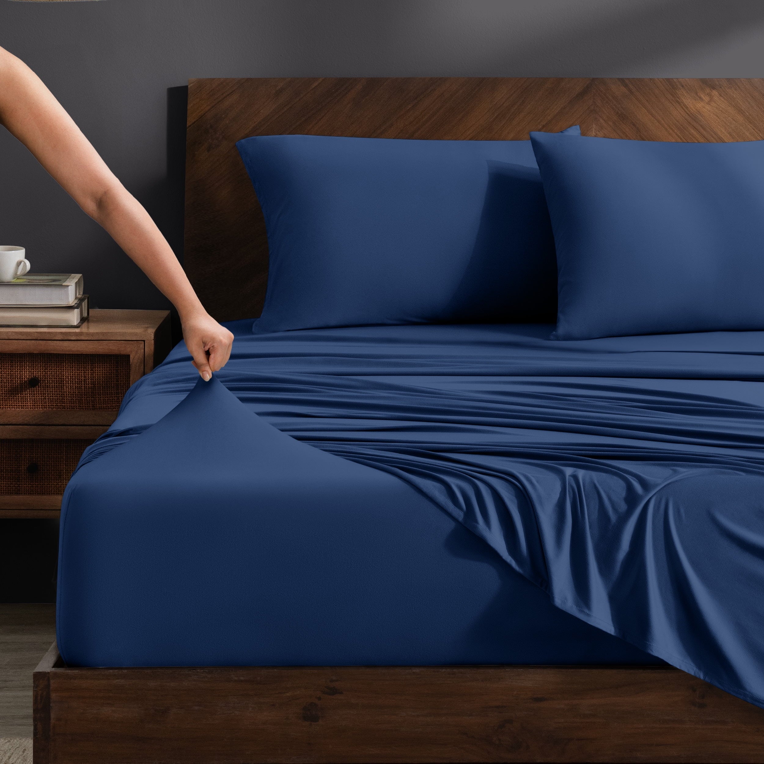 Wrinkle-Resistant Cooling Performance Jersey Knit Stretch Sheet Set, Moisture-Wicking & Breathable, 4-Way Stretch Bed Sheets, Envelope ... - Premium Ultra-Soft Pillowcase Pair for Sleeping - Default Title