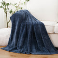 Decorative Knitted Navy Blue Chenille Throw for Couch Bed,Soft Navy Knit Blanket, Housewarming Gifts, 51"x 67" - Luxury Knitted Decorative Throw Blanket with Fringes - Default Title