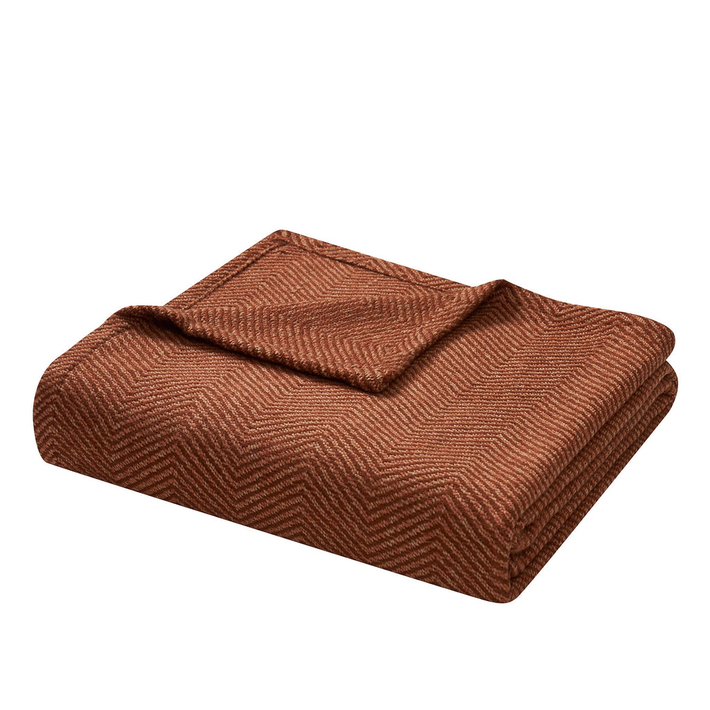 Decorative Knitted Beautiful Rust Woven Herringbone Throw , 50" x 60" - Cozy Fleece Throw Blanket for Couch & Bed - Default Title