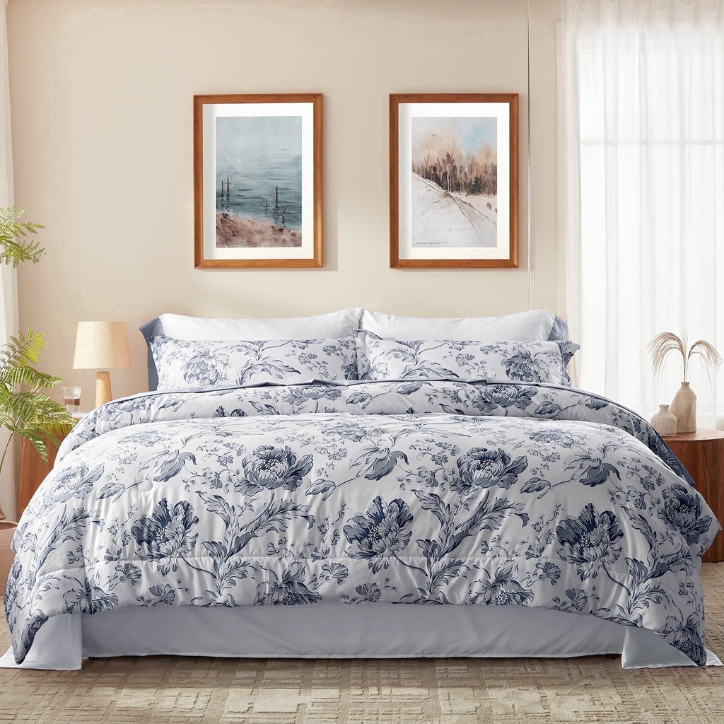 Heavyweight Warmth Queen Comforter Sets,7-Pieces Reversible Bedding Sets,Bed in a Bag with Comforter,Flat Sheet and Fitted Sheet,Pillowc... - All-Season Down Alternative Comforter Insert - Default Title