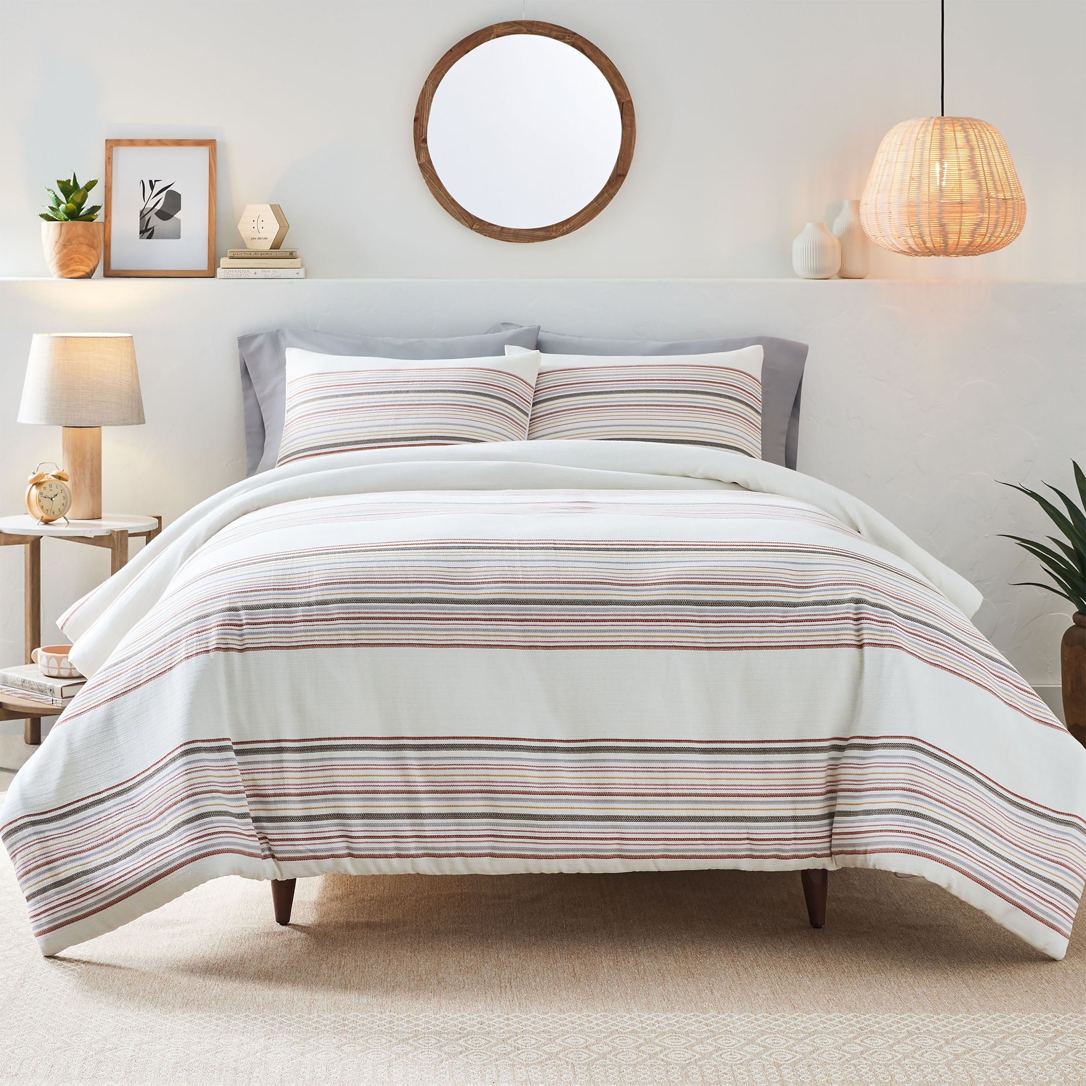 Luxurious Quilted 3-Piece Red Yarn Dye Stripe Comforter Set, Full/Queen - Cloud-Like Soft Lightweight Bed Comforter - Default Title
