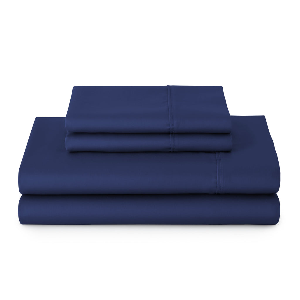 Wrinkle-Resistant 4-Piece 300 Thread Count Blue Cove Cotton Sateen Bed Sheet Set, Queen - Premium Ultra-Soft Pillowcase Pair for Sleeping - Default Title